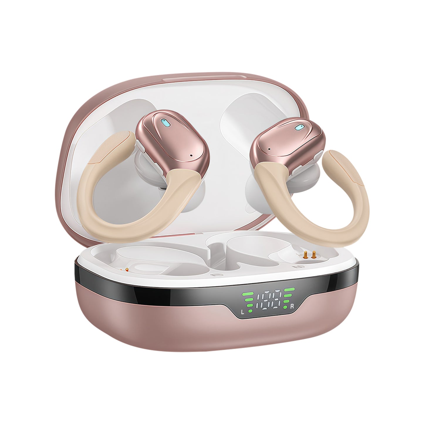Bovallo Wireless Sports Earbuds - Rose Gold Bluetooth 5.4 80hr ENC IPX5 with LED charging case