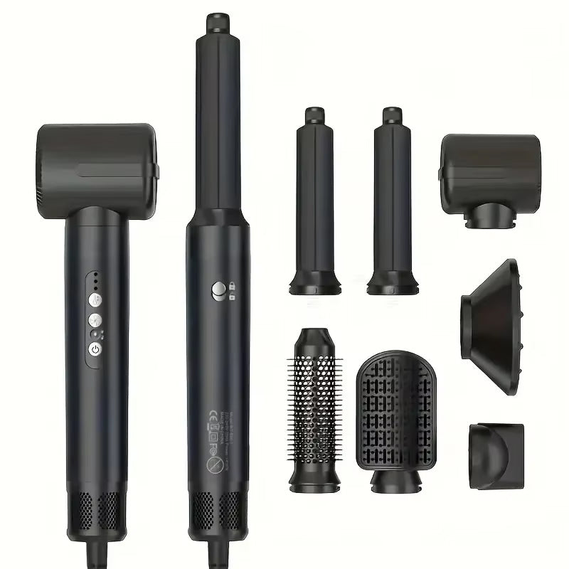 Black IonCrafi Ionic Hair Dryer with multiple attachments on a white background