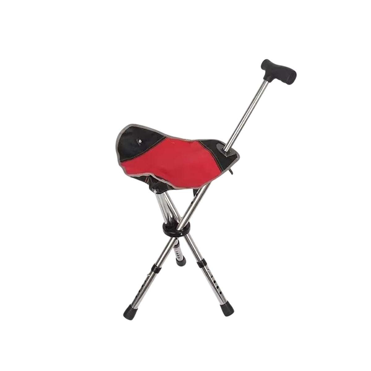 Red and black Restixi Walking Stick with a handle on a white background