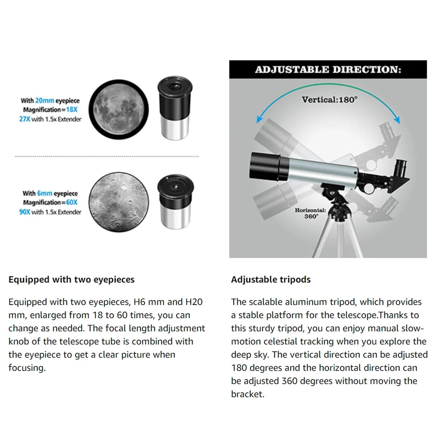StarySeek Telescope with eyepieces and adjustable tripod on a white background