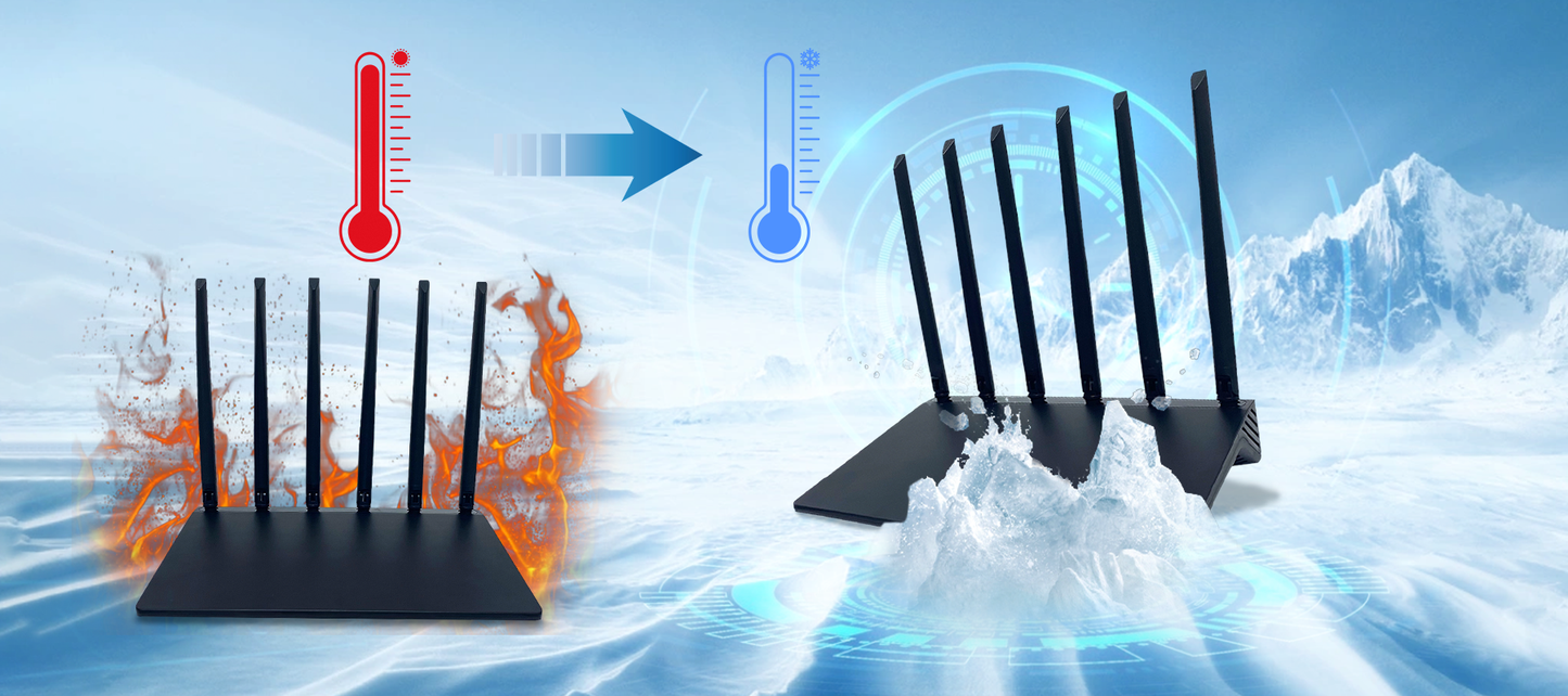 Two Venloria WiFi Route models with temperature and water resistance graphics on a blue background