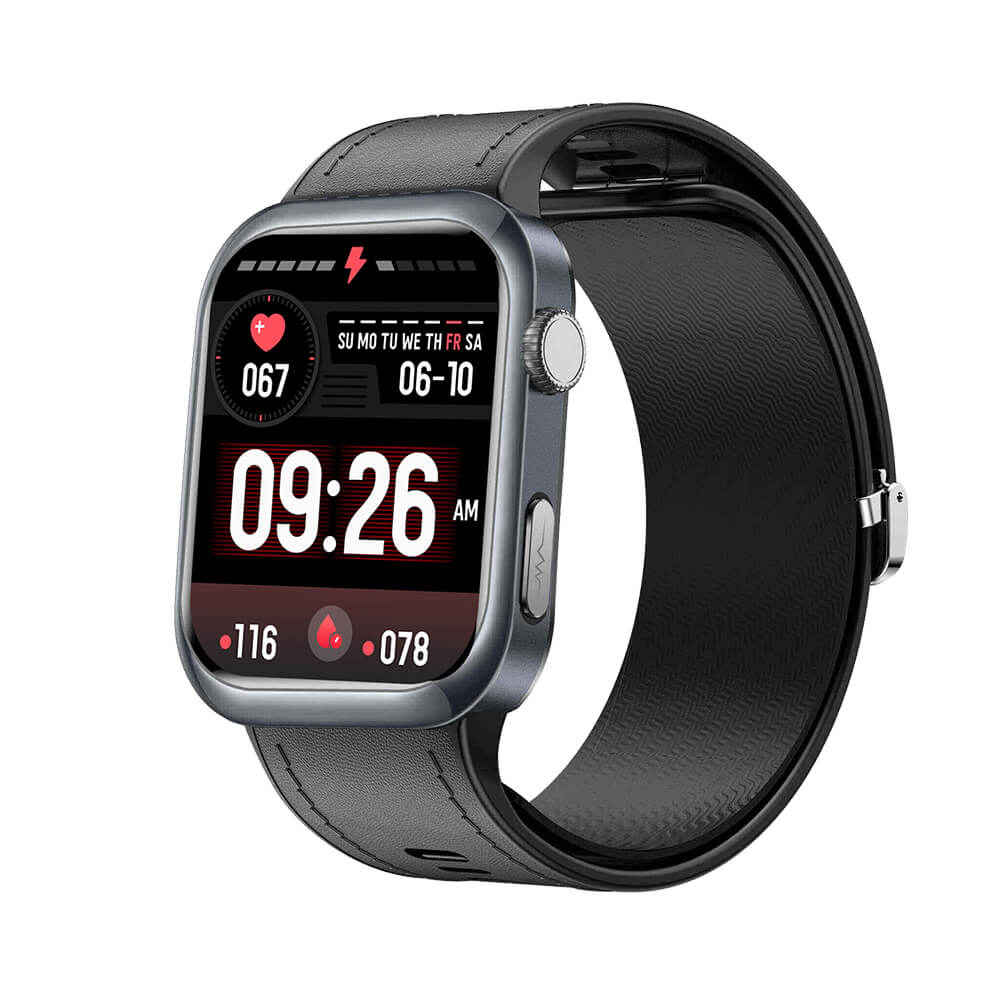 AEGVITA D6 Blood Pressure Smartwatch with a black band on a white background