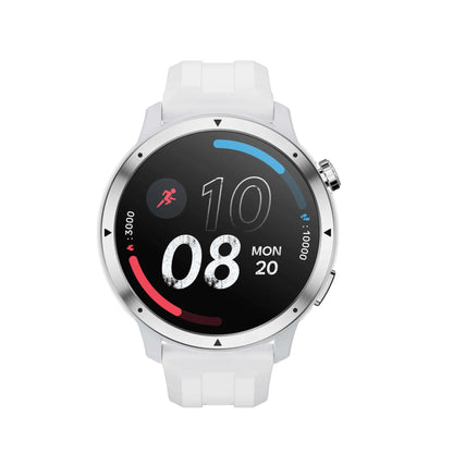 A white Aegvita S8 AI-Powered Fitness Smartwatch with a round silver bezel and a black digital display showing the time as 08:10 on a plain white background.