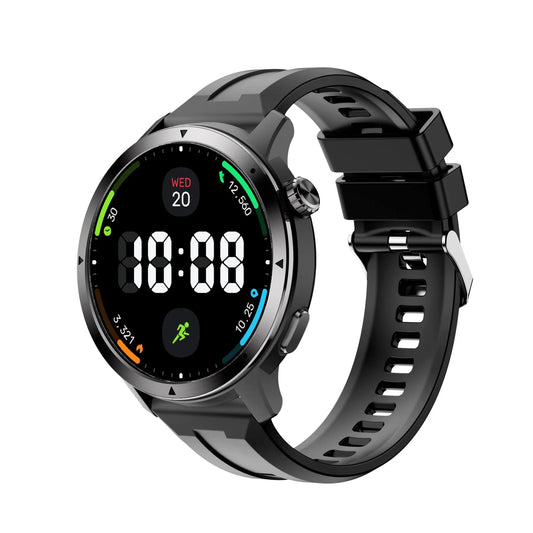 A black Aegvita S8 AI-Powered Fitness Smartwatch with a round digital display and a matching black perforated silicone strap, shown on a plain white background.