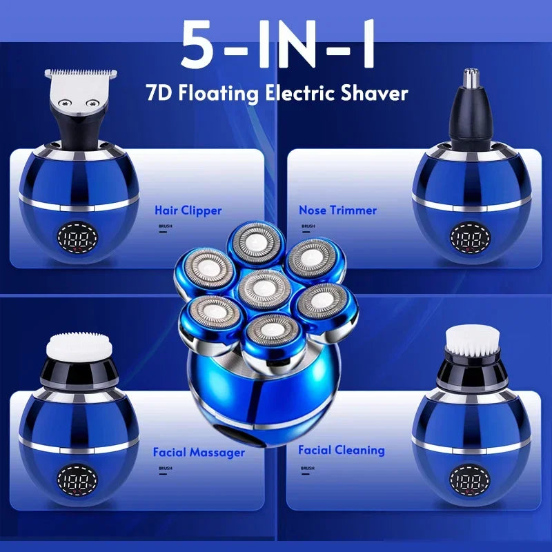 Aeqis 6 in 1 Shaving Kit For Men with multiple attachments on a blue background