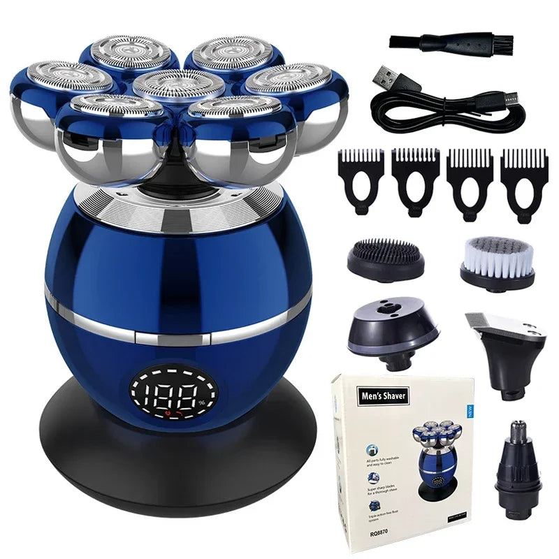 Aeqis 6 in 1 Shaving with multiple attachments and packaging on a white background