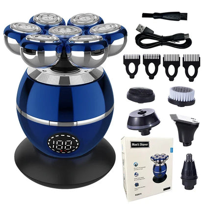 Aeqis 6 in 1 Shaving with multiple attachments and packaging on a white background