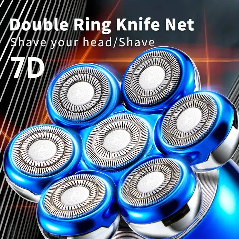 Set of blue and silver double ring knife nets with text on a dark background