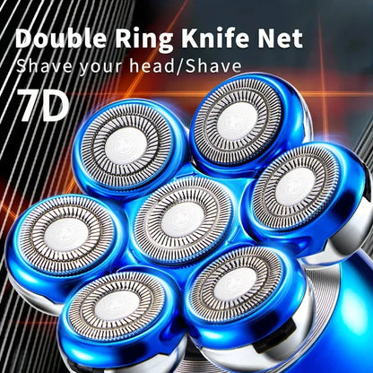 Set of blue and silver double ring knife nets with text on a dark background