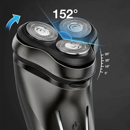 Aeqis Electric Shaver with three rotating heads on a dark background