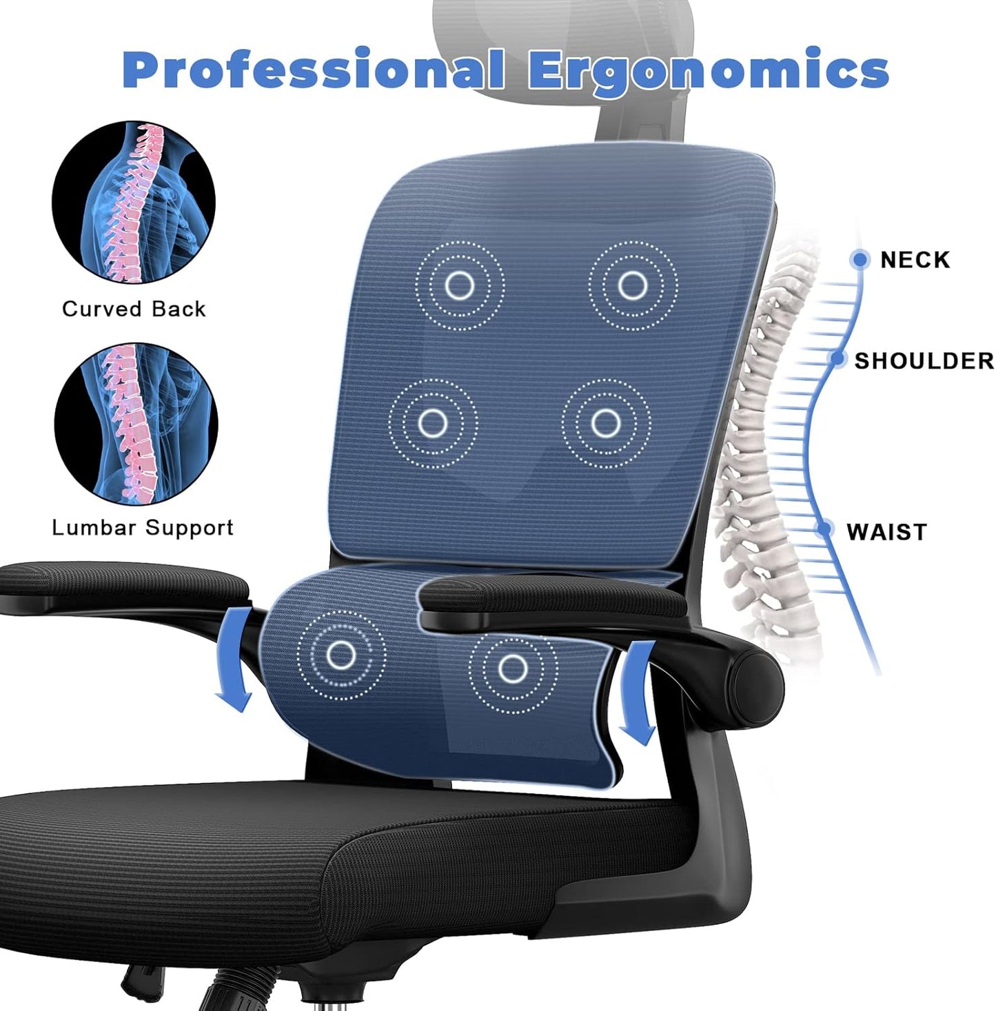 Aerivax Ergonomic Office Chair with massage cushion and professional ergonomics text