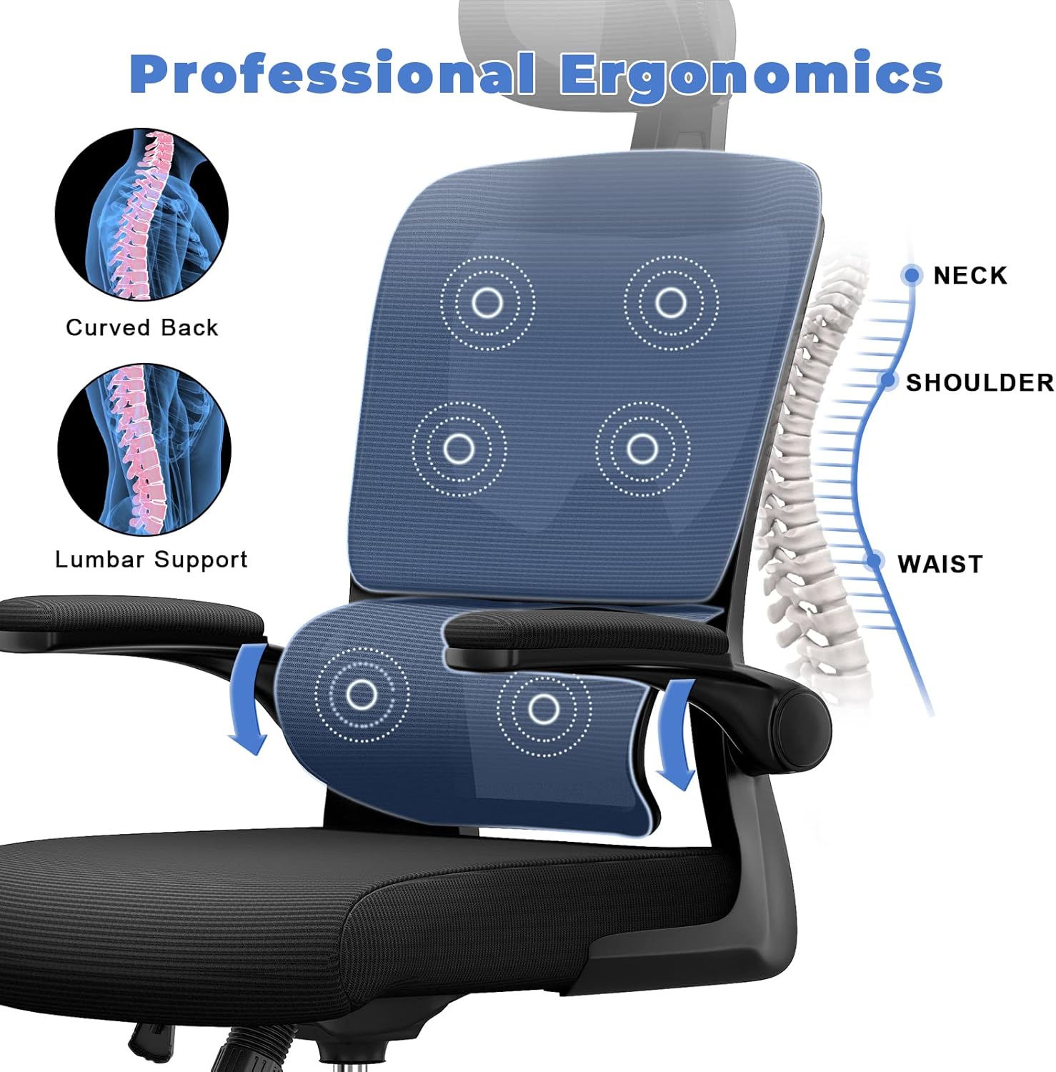 Aerivax Ergonomic Office Chair with massage cushion and professional ergonomics text