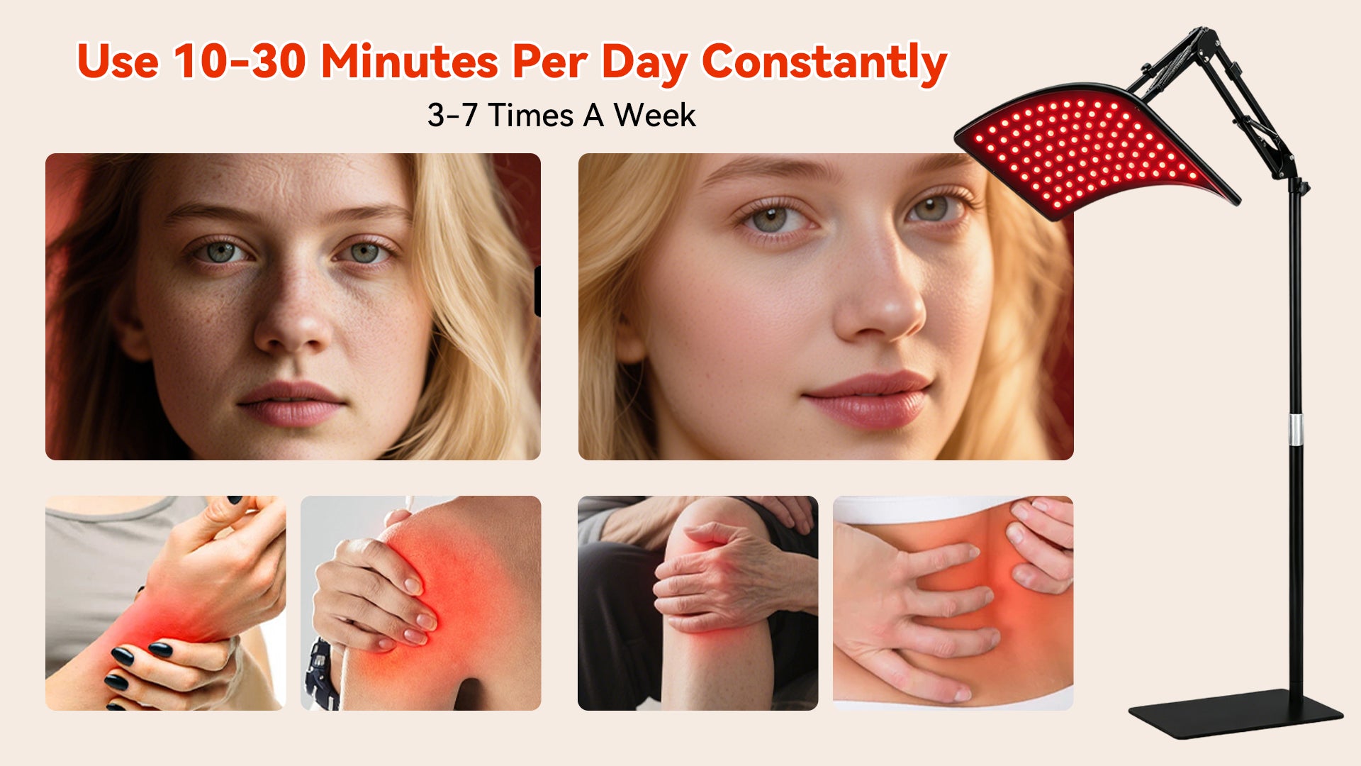 Aerivax Red Light Therapy Device enhanced light therapy banner - 15-30 minutes daily for firmer skin