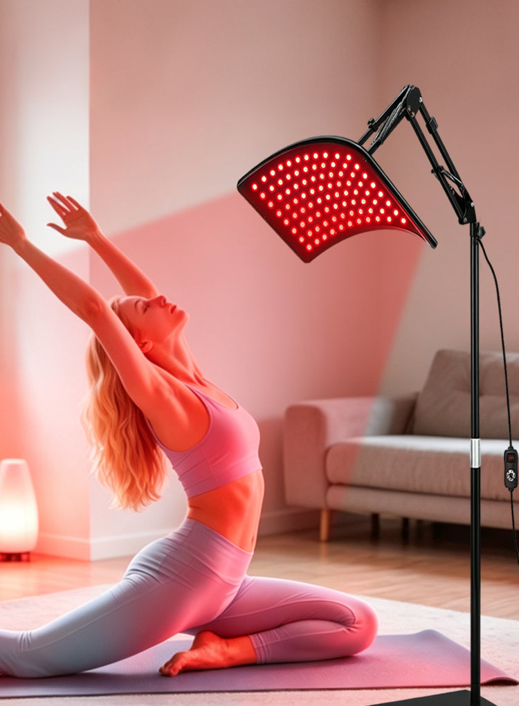 Aerivax Red Light Therapy Device reading portrait - hands-free therapy during reading