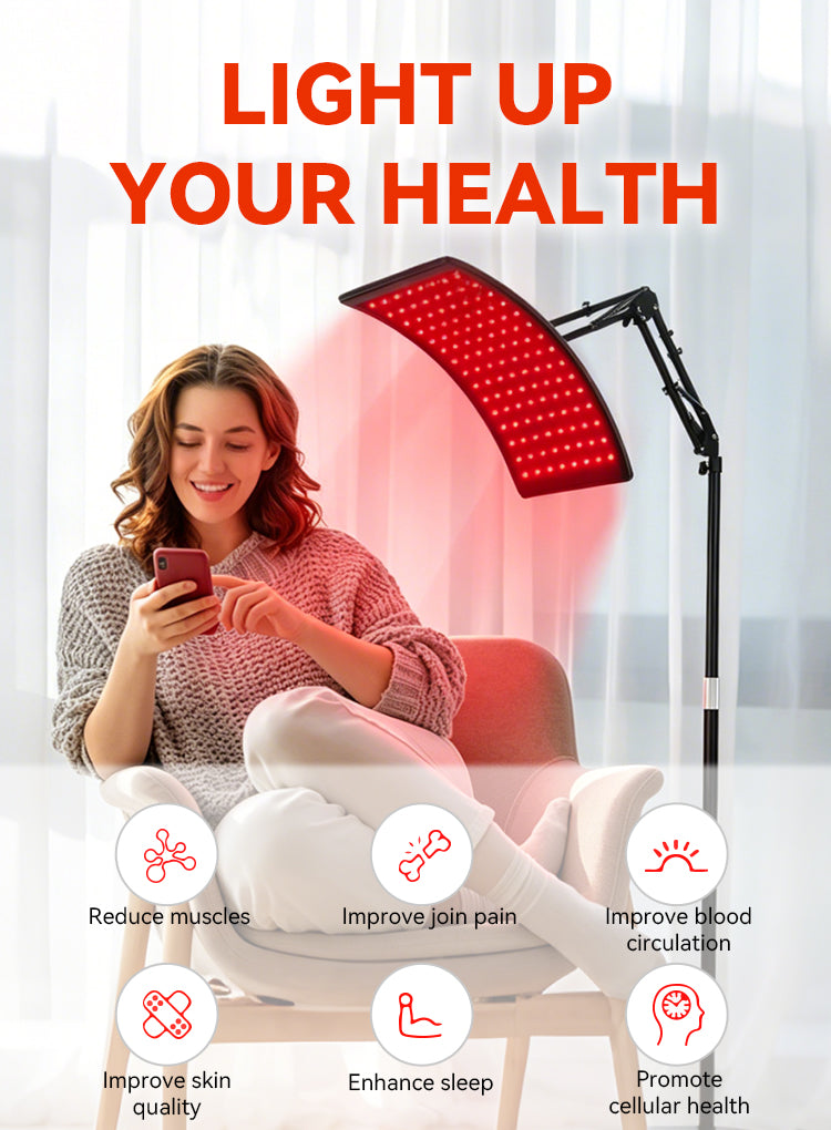 Aerivax Red Light Therapy Device feature portrait 1 - LED array detail showing red light emission