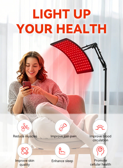 Aerivax Red Light Therapy Device feature portrait 1 - LED array detail showing red light emission