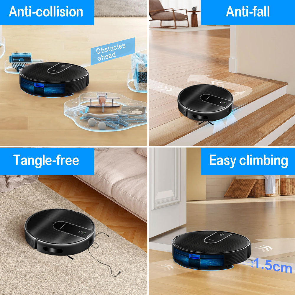 AeroBot S7 Pro product detail showing suction inlet depth and rotating double brush configuration