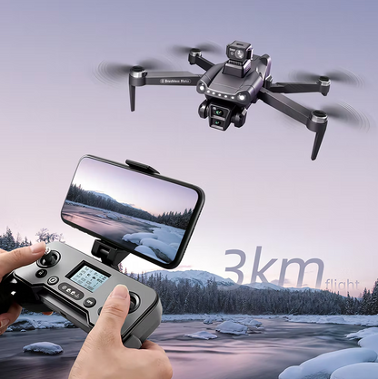 Aerudon Air+ flying over a snowy landscape with a controller and phone displaying the view.