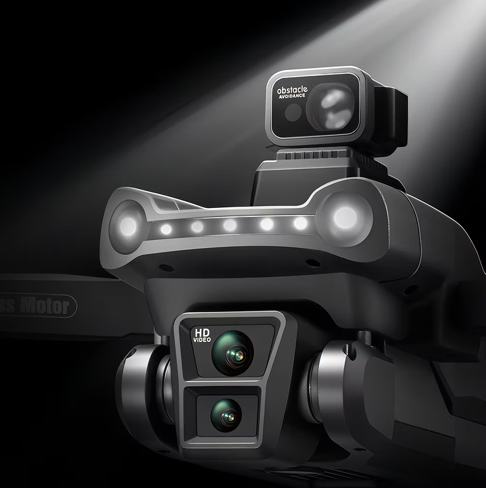 Aerudon Air+ Drone with camera and lights on a dark background