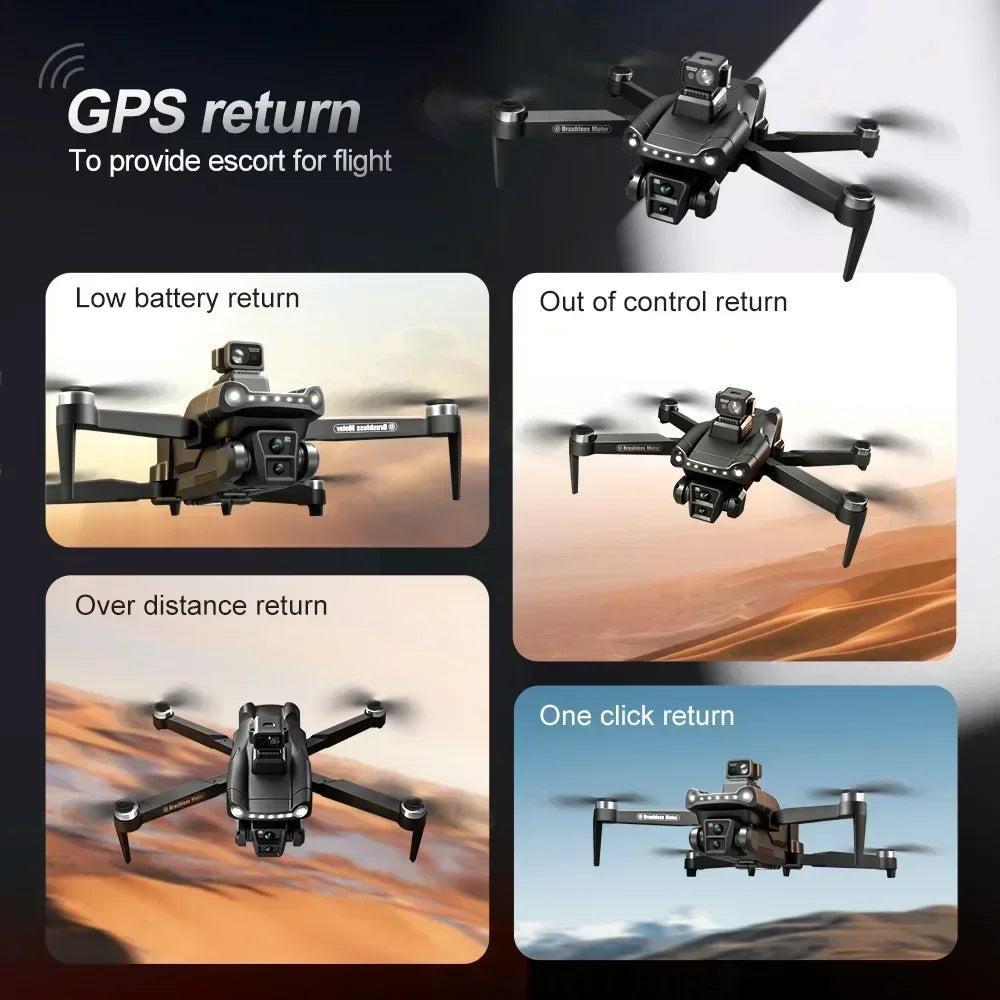 Collage of a Aerudon Air+ Drone with various return features on a dark background