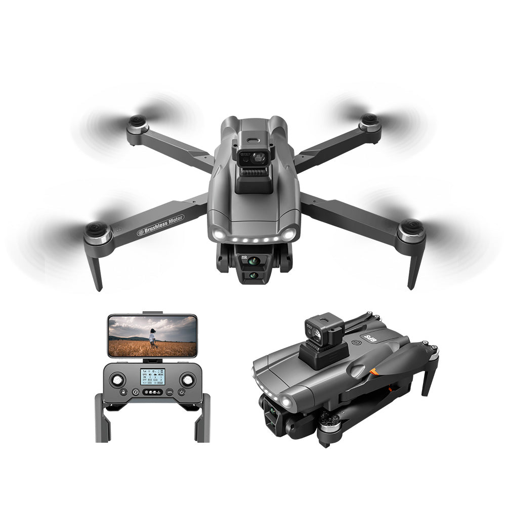 Aerudon Air+ Drone with camera, controller, and folded drone on a white background
