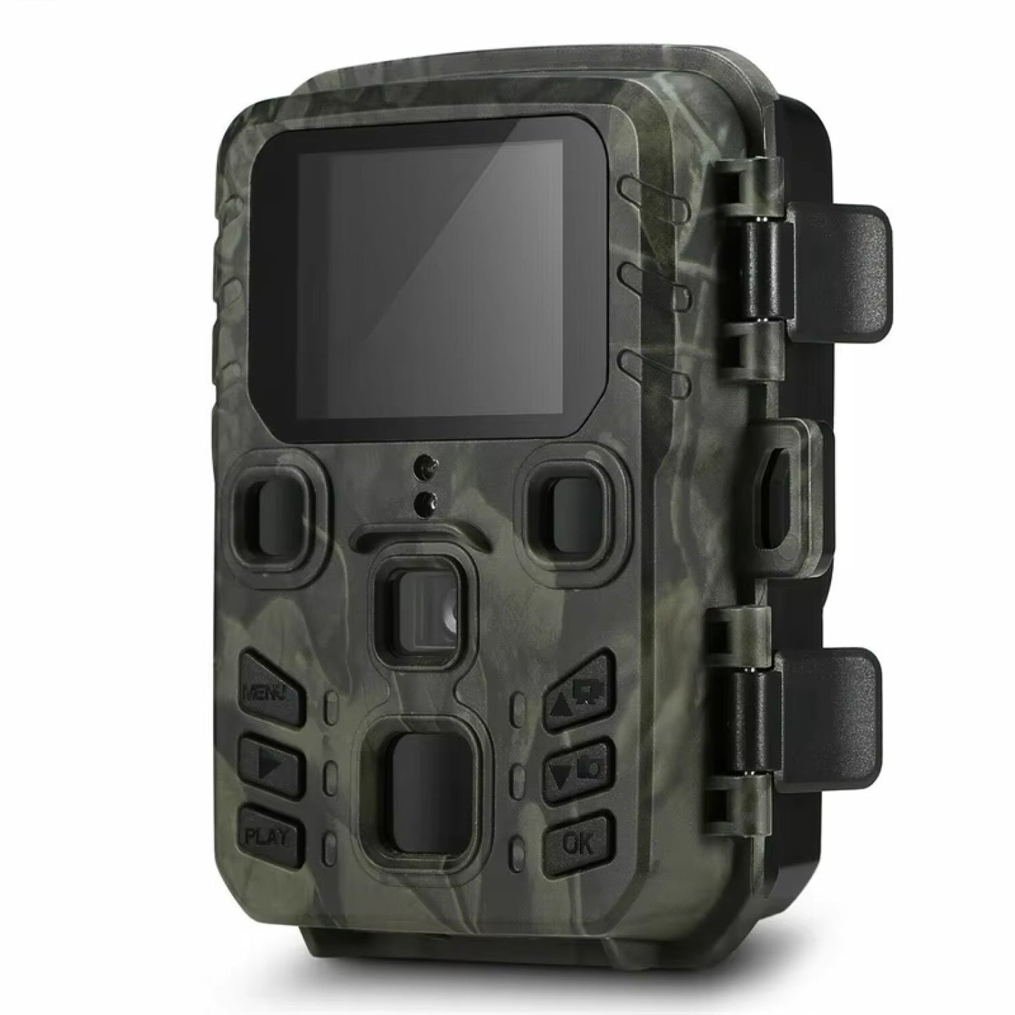Camouflage-patterned AethYrir Wildlife Camera on a white background