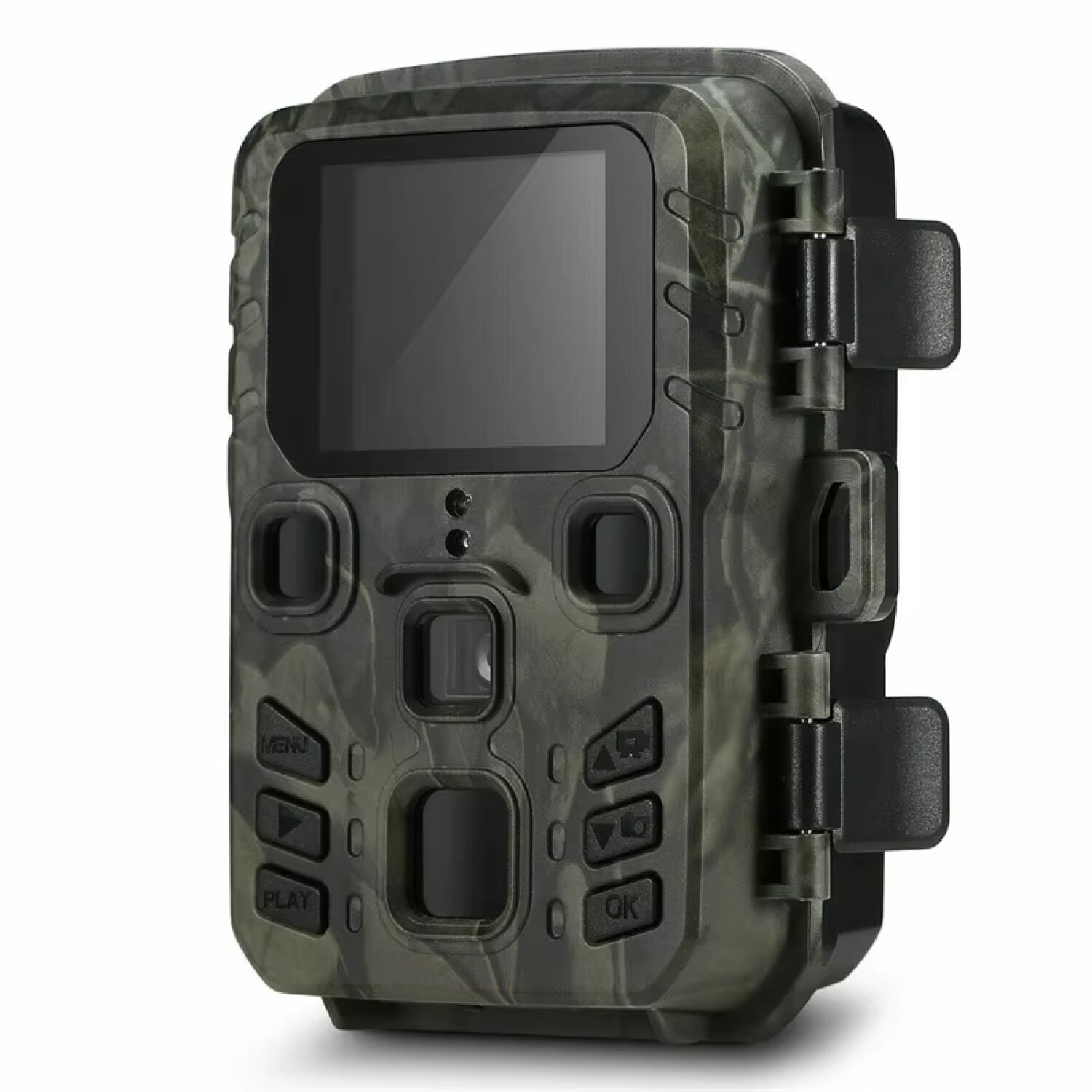 Camouflage-patterned AethYrir Wildlife Camera on a white background