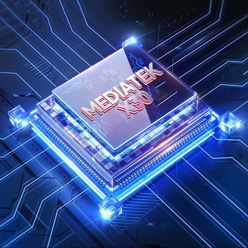 Mediatek processor on a futuristic circuit board with blue lighting