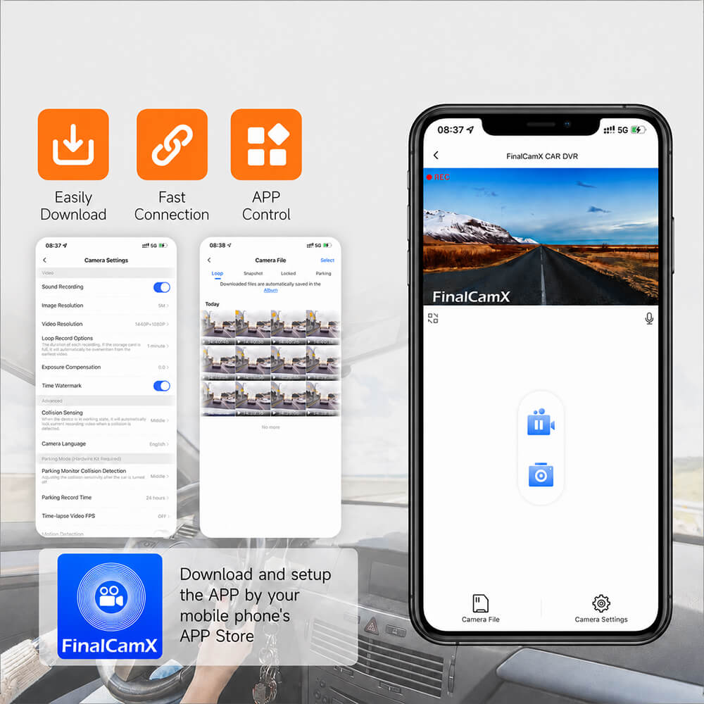 Ahalar Dash Cam Wi-Fi app control footage download