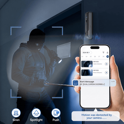 Ahalar Dual-Camera Video Doorbell PIR motion detection with siren spotlight push alert