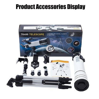 Astrogazeir Telescopes set with accessories and packaging on a white background