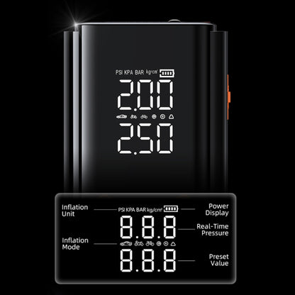 Digital Auralink 2 in 1 Tyre Inflator Jump Startermonitor with display on a black background