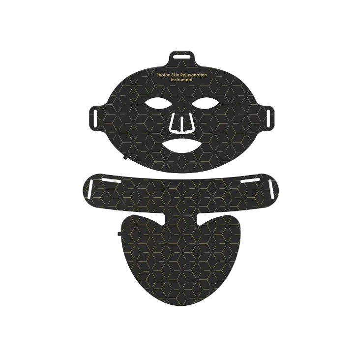 Black Aureline AureGlow Face LED Mask with geometric design on a white background
