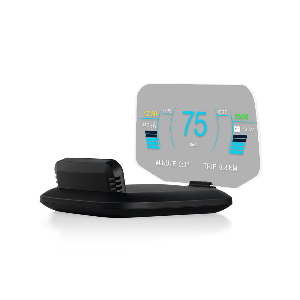 Autenvi HD70 HUD carousel 6 - installed in car dashboard showing live driving data projection