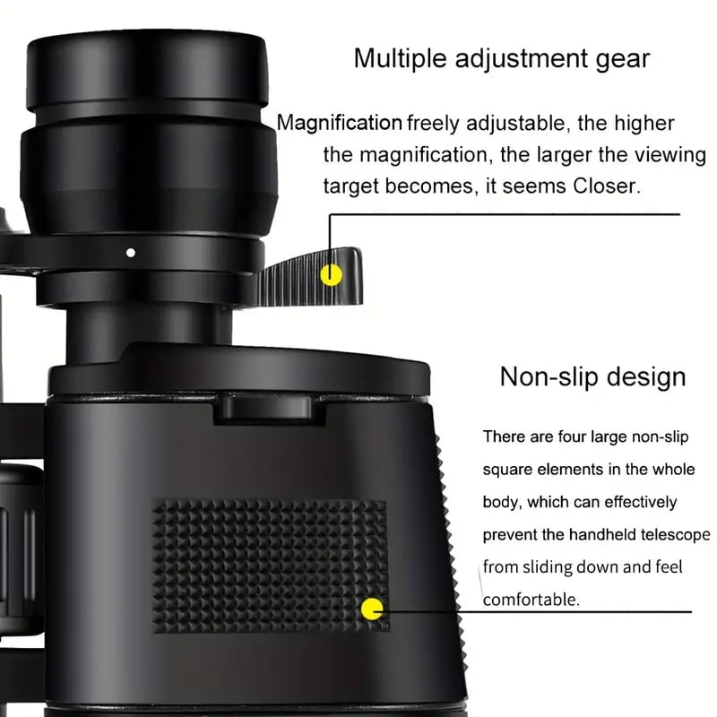 Black handheld Binoclyx Binocular  with adjustment gear and non-slip design features on a white background