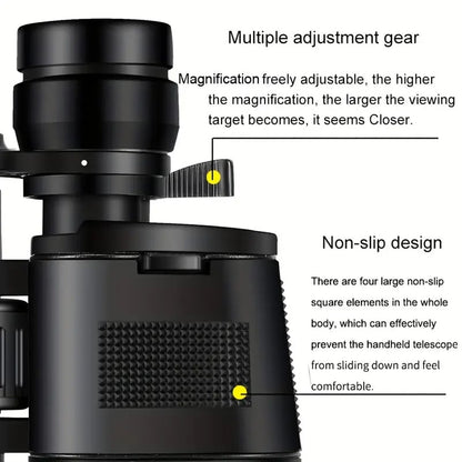 Black handheld Binoclyx Binocular  with adjustment gear and non-slip design features on a white background