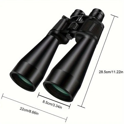 Black Binoclyx Binocular with measurements on a white background