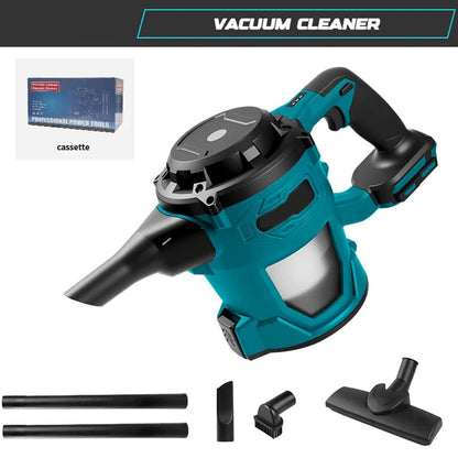 Blue and black BloTixo Wet & Dry Vacuum with attachments on a white background