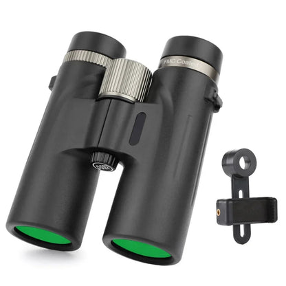 Black Bosco C9 Binoculars with green lenses on a white background