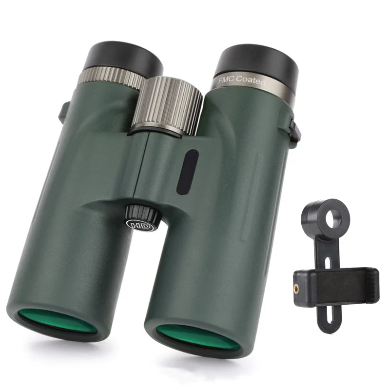 Green Bosco C9 Binoculars with a black mount on a white background