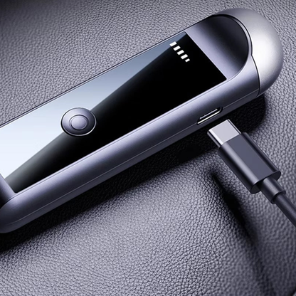 Bovallo LED Screen Breathalyser with a charging cable on a textured surface