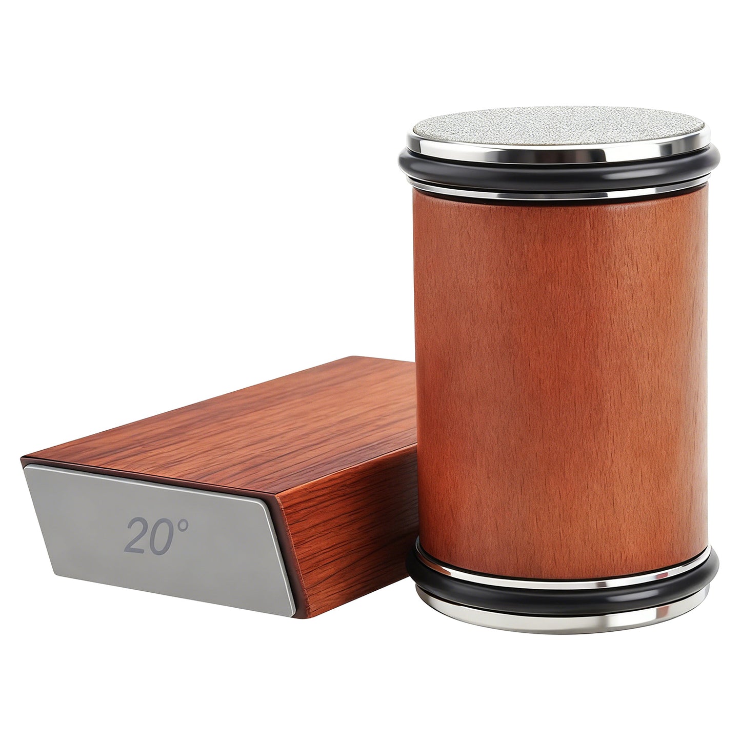 Bovallo Rolling Knife Sharpener Kit - Brown Wood with dual angle 15 20 degree diamond discs magnetic base rubber wood