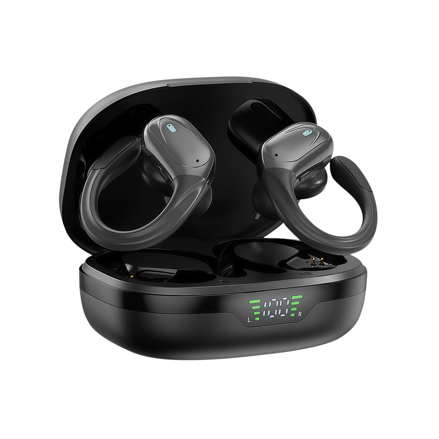 Bovallo Wireless Sports Earbuds - Black Bluetooth 5.4 80hr ENC IPX5 with LED charging case