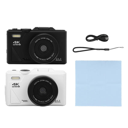 Two COBOFX 4K Digital Compact Camera, a wrist strap, and a cleaning cloth on a white background