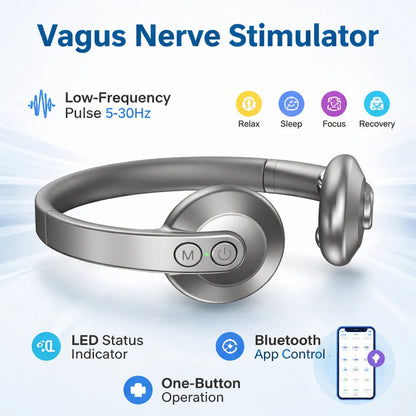 CalyxToni Vagus Nerve Stimulator with features listed on a blue background