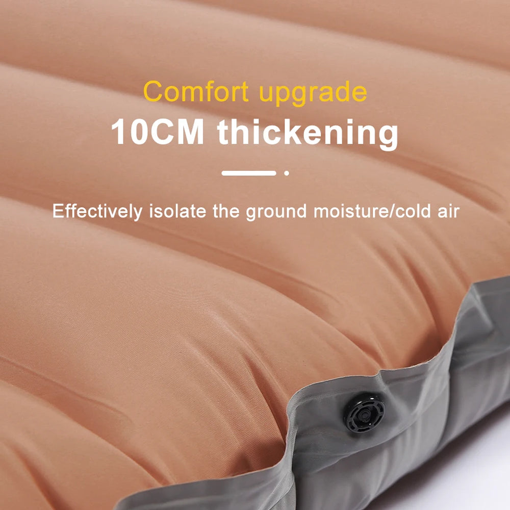 Inflatable CapixMat Camping Mattress with text highlighting comfort upgrade and thickening feature