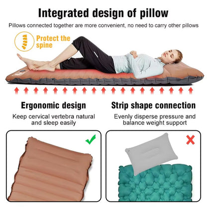 Inflatable CapixMat Camping Mattress with integrated pillows and text highlighting features