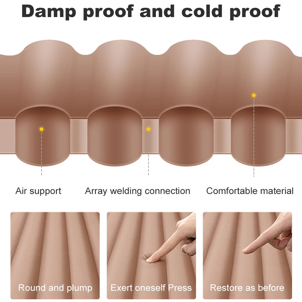 CapixMat Camping Mattress of a waterproof and cold-proof material with text and images showing its features.
