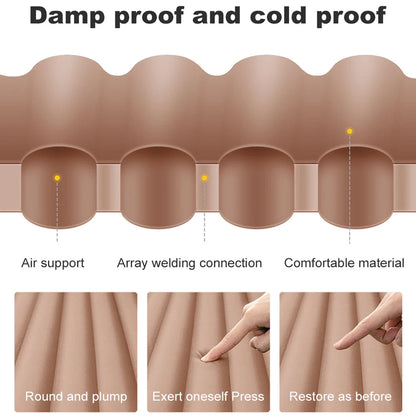 CapixMat Camping Mattress of a waterproof and cold-proof material with text and images showing its features.