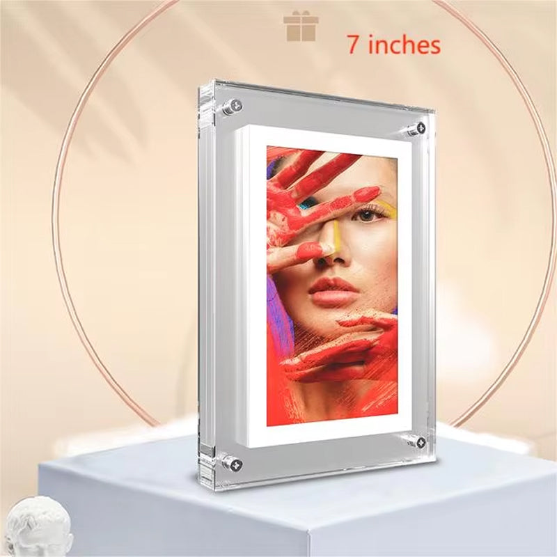 CaptiPix Digital Photo Frame displaying a colorful portrait with '7 inches' text above.